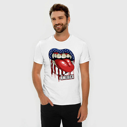 Мужская slim-футболка Американский укус / Белый – фото 3