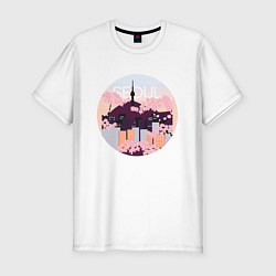 Футболка slim-fit Seoul Tower With Woodblock, цвет: белый