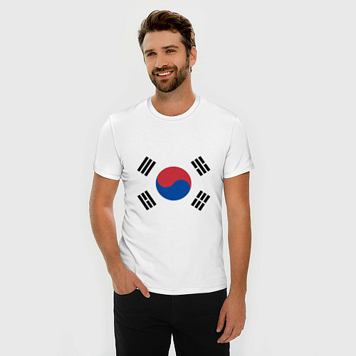 Мужская slim-футболка Корея Корейский флаг / Белый – фото 3