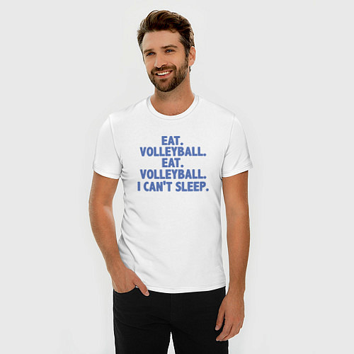 Мужская slim-футболка Eat - Volleyball / Белый – фото 3