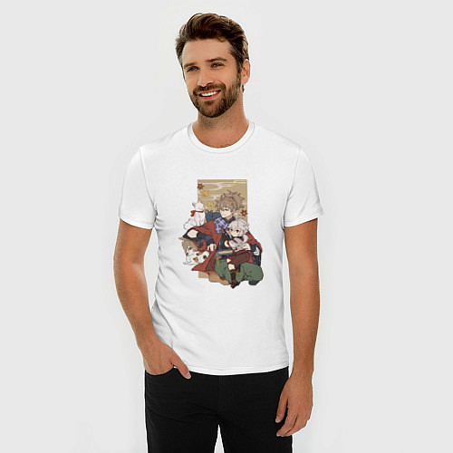 Мужская slim-футболка Кадзуха и его друг с котиками / Белый – фото 3