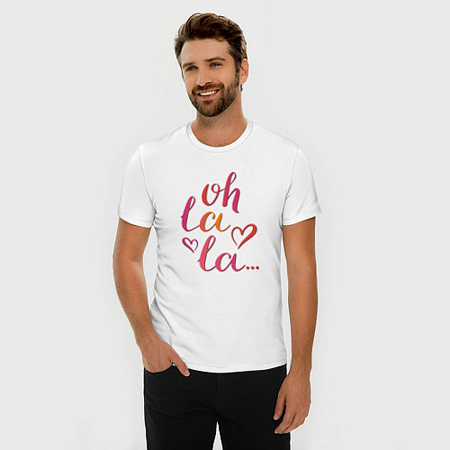 Мужская slim-футболка О ла ла, романтический настрой / Белый – фото 3