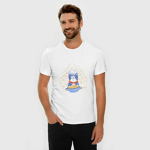 Мужская slim-футболка Котик-повар / Белый – фото 3