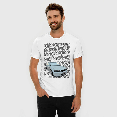 Мужская slim-футболка BMW E46 черные надписи Skylik / Белый – фото 3