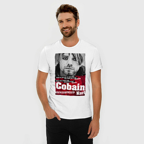 Мужская slim-футболка Kurt Cobain / Белый – фото 3