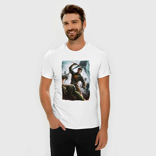 Мужская slim-футболка Doomguy VS Freeman / Белый – фото 3