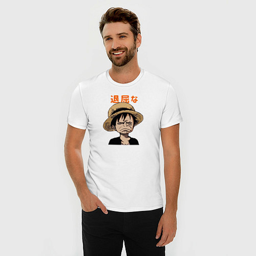Мужская slim-футболка Луффи One Piece Большой куш / Белый – фото 3