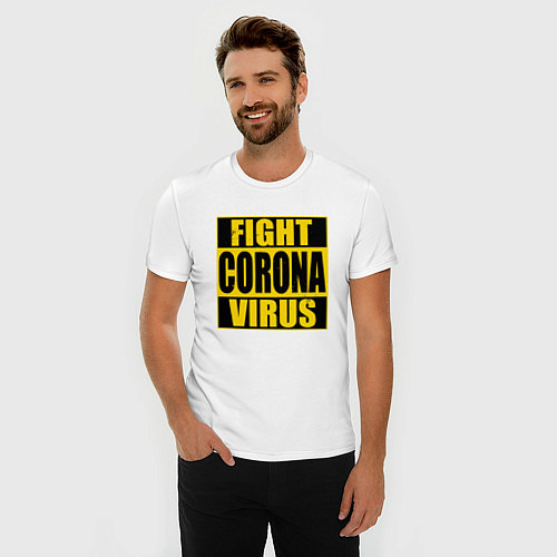 Мужская slim-футболка Fight Corona Virus / Белый – фото 3