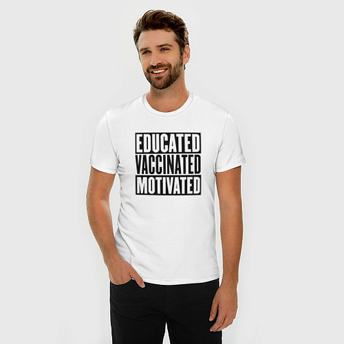 Мужская slim-футболка Вакцинация - Мотивация / Белый – фото 3