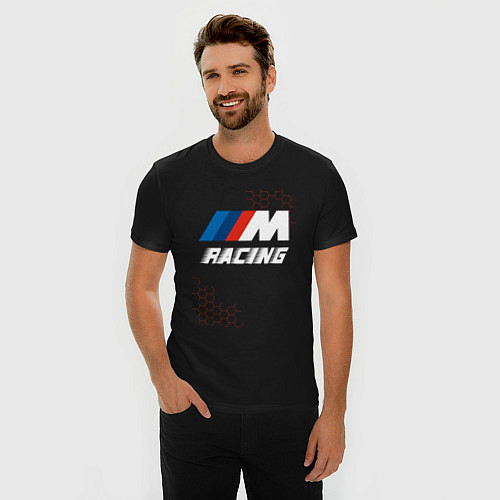 Мужская slim-футболка BMW - Pro Racing / Черный – фото 3