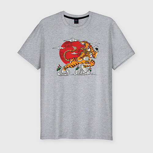 Мужская slim-футболка Тигр в закате / Меланж – фото 1