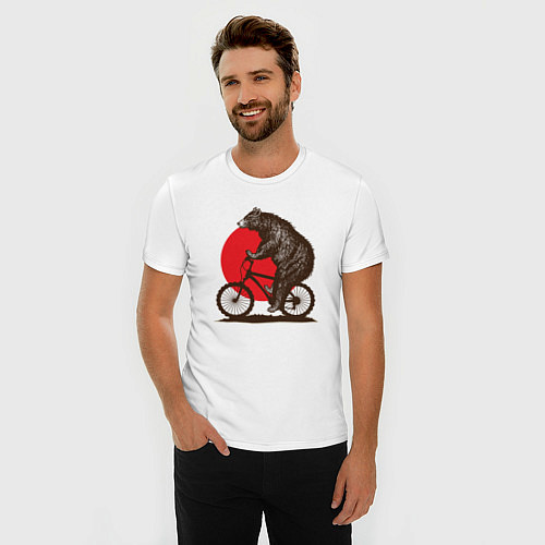Мужская slim-футболка Медведь на велосиеде / Белый – фото 3