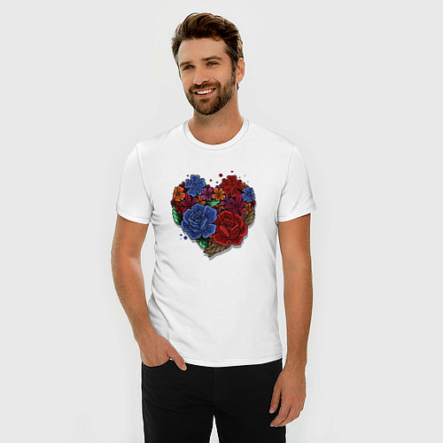 Мужская slim-футболка Цветочное сердце / Белый – фото 3