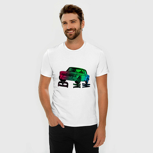 Мужская slim-футболка Ретро БМВ BMW Сочный / Белый – фото 3