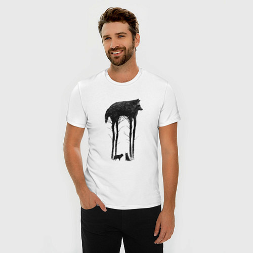 Мужская slim-футболка Волк / Белый – фото 3