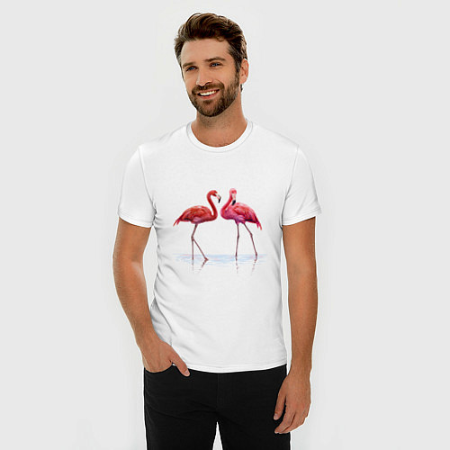 Мужская slim-футболка Фламинго пара / Белый – фото 3