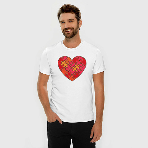 Мужская slim-футболка Аутизм Пазл из сердца / Белый – фото 3