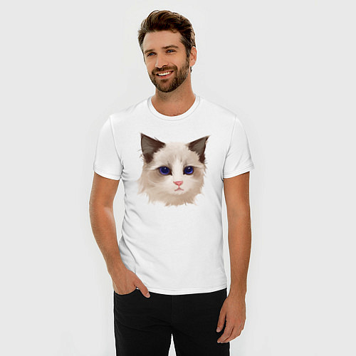 Мужская slim-футболка Хмурый кот / Белый – фото 3