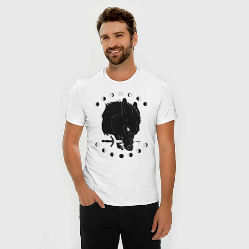 Мужская slim-футболка Иллюстрация Волка / Белый – фото 3