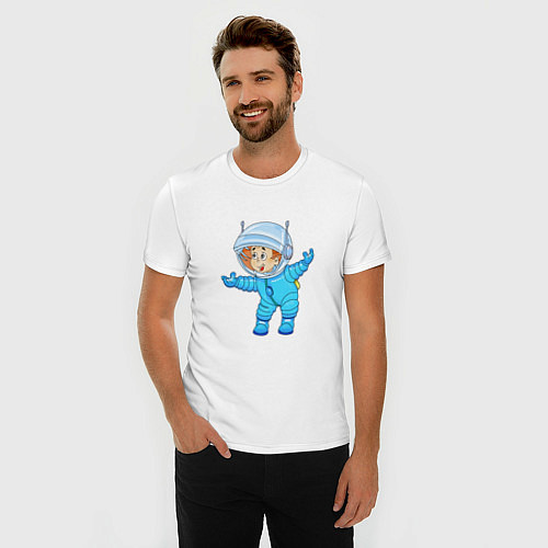Мужская slim-футболка Счастливый космонавт / Белый – фото 3