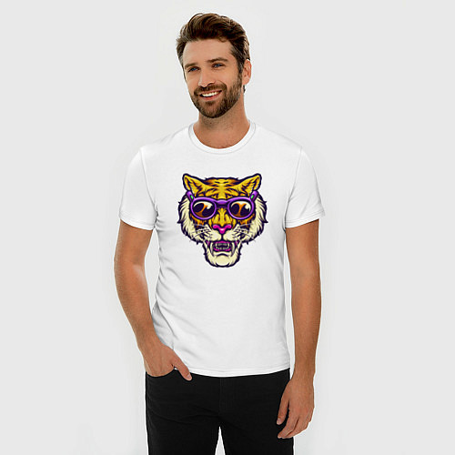 Мужская slim-футболка Тигр в очках / Белый – фото 3