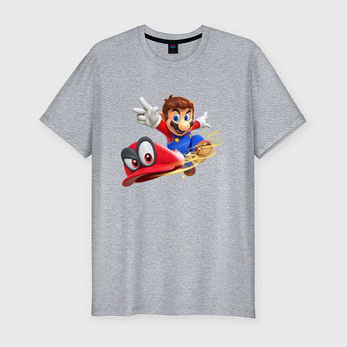 Мужская slim-футболка Марио бросает бейсболку / Меланж – фото 1