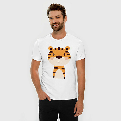Мужская slim-футболка Cartoon Tiger / Белый – фото 3