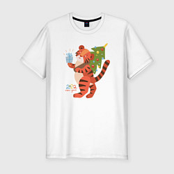 Футболка slim-fit Тигр с ёлочкой, цвет: белый
