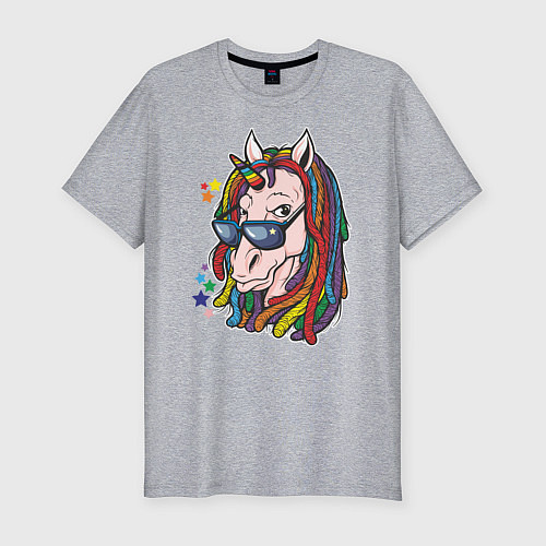 Мужская slim-футболка Единорог - хиппи / Меланж – фото 1