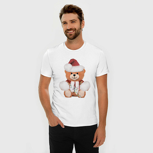 Мужская slim-футболка Новогодний медвежонок / Белый – фото 3