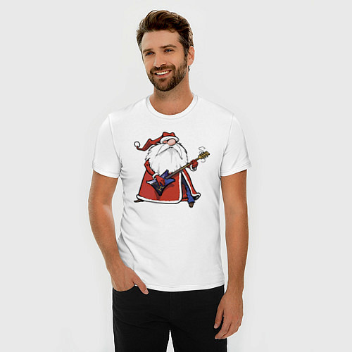 Мужская slim-футболка Дед Мороз гитарист / Белый – фото 3