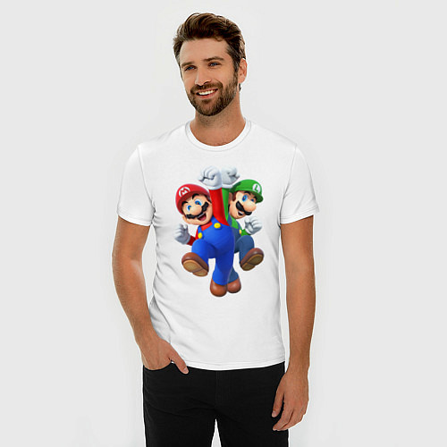 Мужская slim-футболка Mario Bros / Белый – фото 3