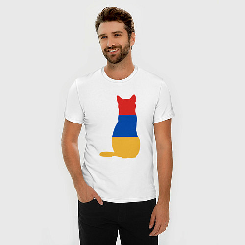 Мужская slim-футболка Армянский Кот / Белый – фото 3