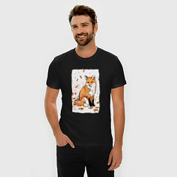 Футболка slim-fit ЛИСА В ЛИСТЬЯХ ОСЕННЕЕ НАСТРОНИЕ FOX IN THE FOREST, цвет: черный — фото 2