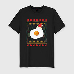 Футболка slim-fit Рождественский свитер Кот-яичница, цвет: черный