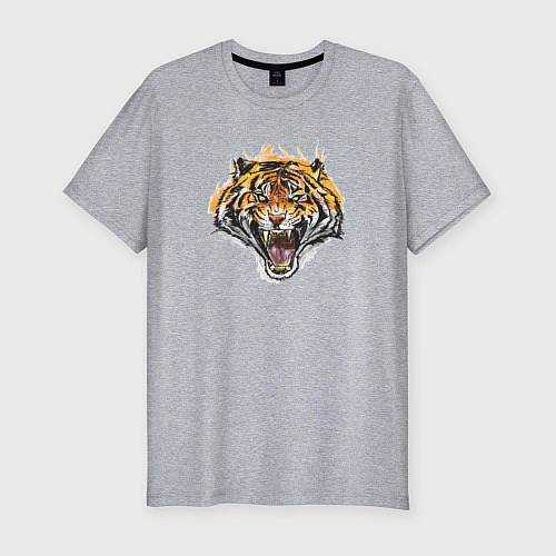 Мужская slim-футболка Ярость тигра / Меланж – фото 1