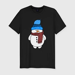 Футболка slim-fit Снеговик в шапочке, цвет: черный