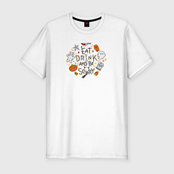 Футболка slim-fit Eat drink and be scary mix, цвет: белый
