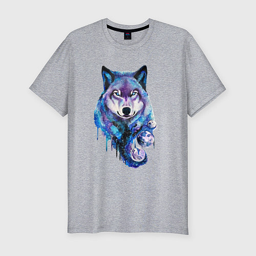 Мужская slim-футболка Волк акварель / Меланж – фото 1