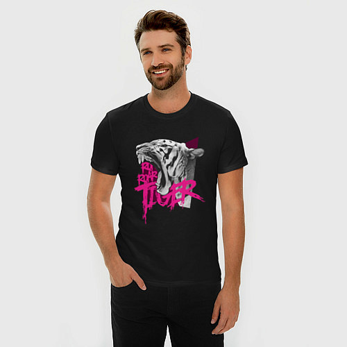 Мужская slim-футболка Roar Roar Tiger / Черный – фото 3
