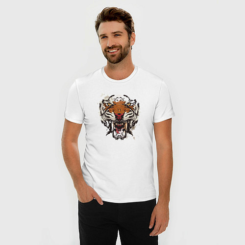Мужская slim-футболка Angry Tiger watercolor / Белый – фото 3
