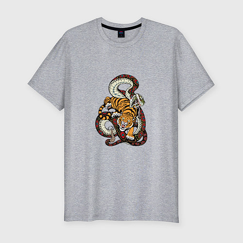 Мужская slim-футболка Змея и Тигр / Меланж – фото 1