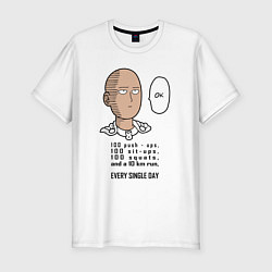 Футболка slim-fit Список тренировки Сайтама One Punch-Man, цвет: белый