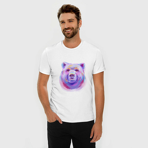 Мужская slim-футболка Неоновый медведь / Белый – фото 3