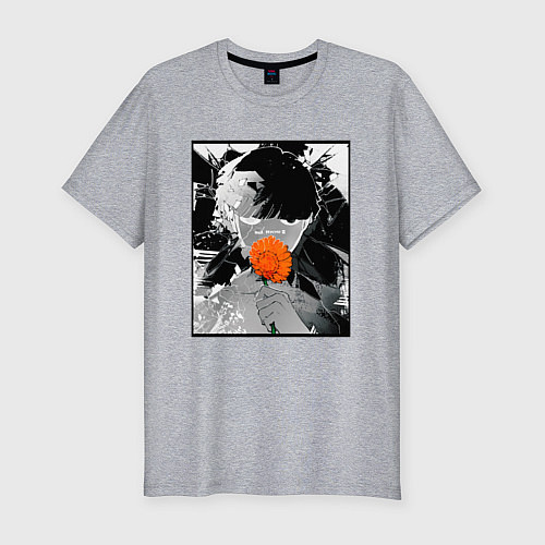 Мужская slim-футболка Моб Психо 100 с цветком в рамке 3 сезон / Меланж – фото 1