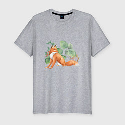 Футболка slim-fit Лисичка и лопухи, цвет: меланж