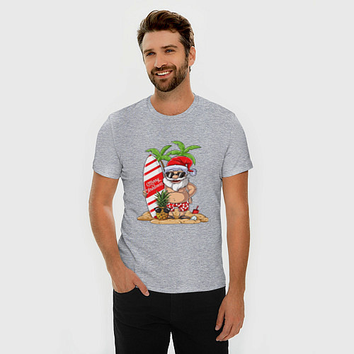 Мужская slim-футболка Santa on Vibe / Меланж – фото 3
