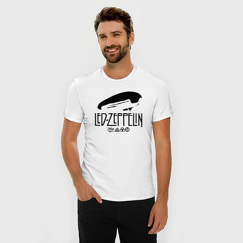 Мужская slim-футболка Дирижабль Led Zeppelin с лого участников / Белый – фото 3