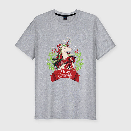 Мужская slim-футболка Christmas Unicorn / Меланж – фото 1