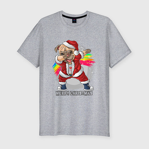 Мужская slim-футболка Christmas Pug / Меланж – фото 1
